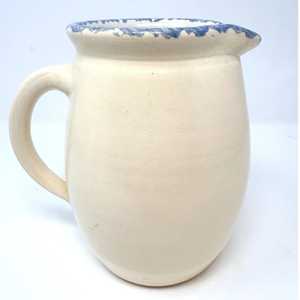 East Texas Pottery Blue Floral Hand Painted Ceramic Pitcher Marshall Texas 7.5in